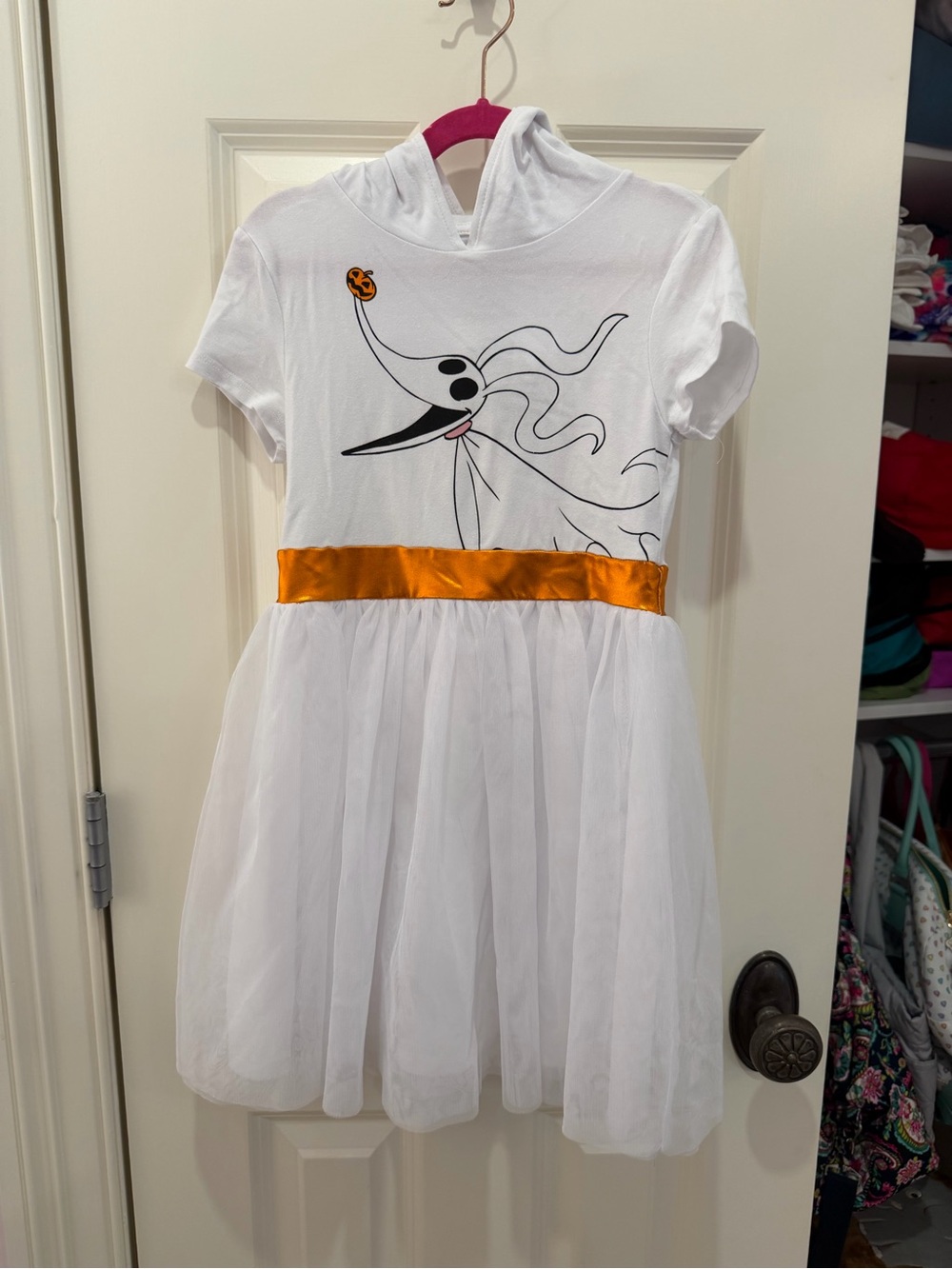 Disney White Hooded Jack Skellington Dress with Orange Satin Sash